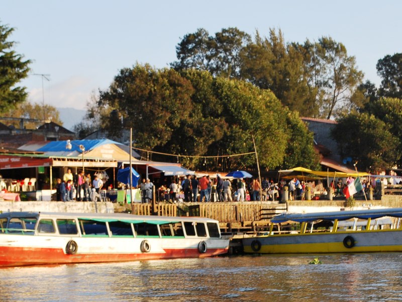 Boats at dock on Lake Pátzcuaro